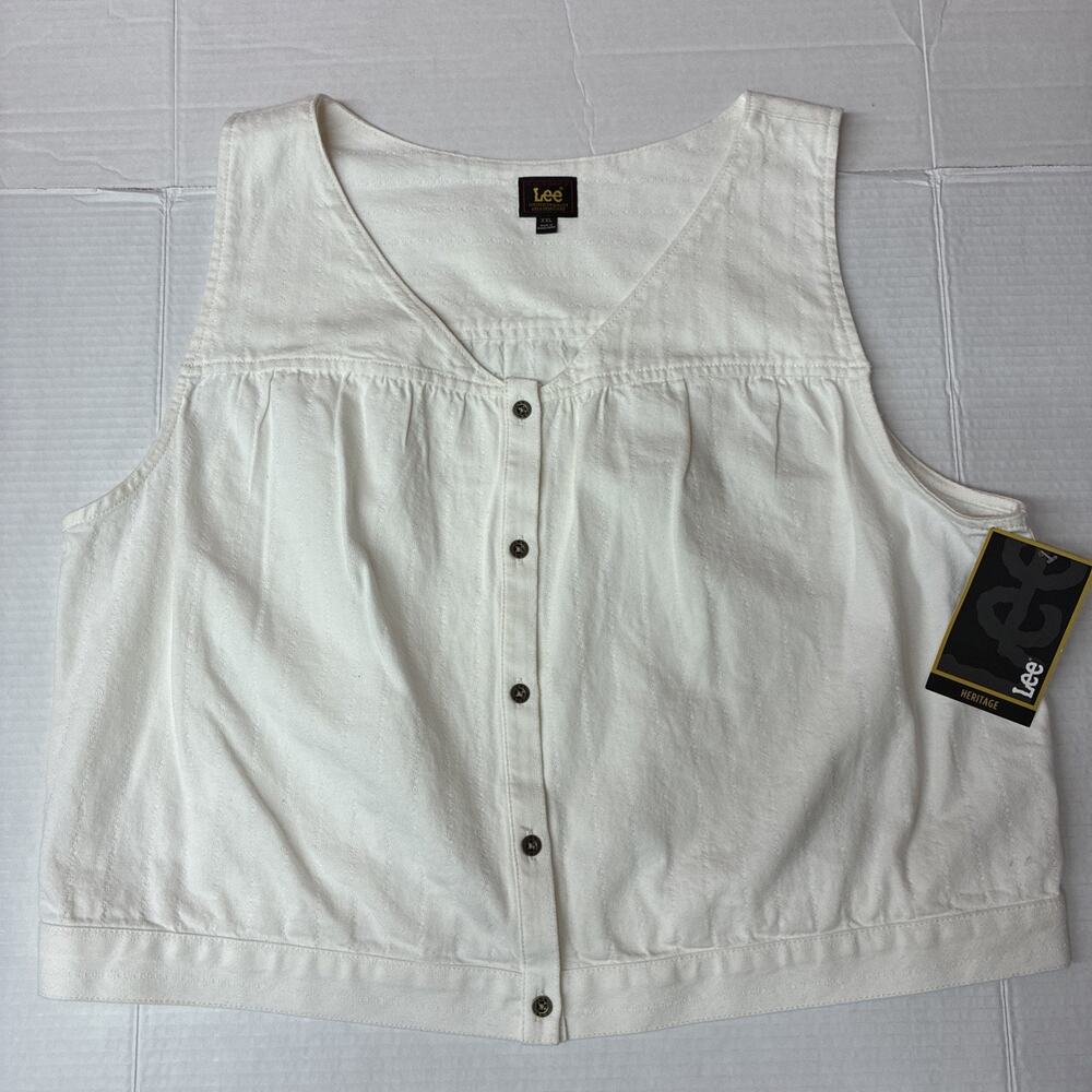 Lee Heritage Women’s Vest Size 2XL XXL White Striped Sleeveless Button Down Top